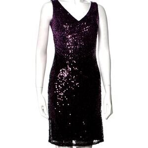 David Meister Women's Sequin Purple Black V-Neck Mini Dress Size XS (2)